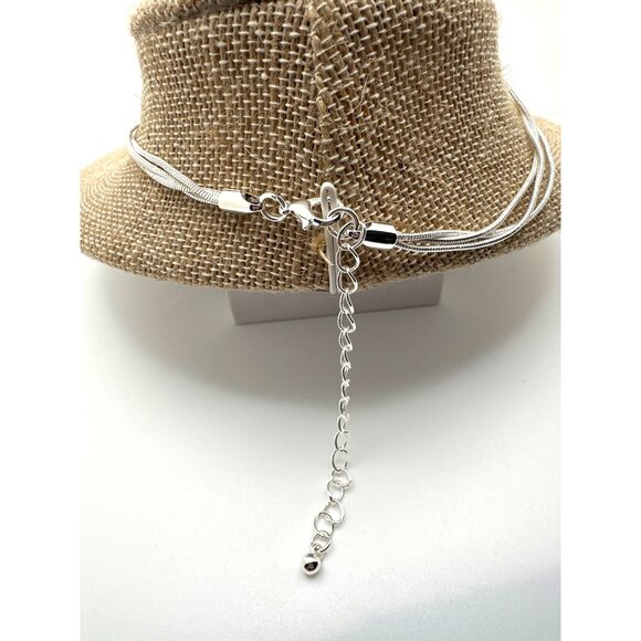 Layered Silver-Tone Textured Circle Pendant Necklace Multi Chain Minimalist - Picture 7 of 10